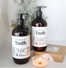 Load image into Gallery viewer, 500ml Face + Body Wash and Face + Body Lotion + 4 Large Tea Light Candles