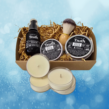 Load image into Gallery viewer, Mens Muscle Balm Shaving Pack plus 4 Large Tealight Candles