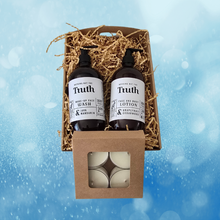 Load image into Gallery viewer, 500ml Face + Body Wash and Face + Body Lotion + 4 Large Tea Light Candles