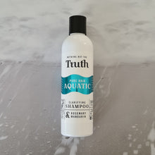 Load image into Gallery viewer, Truth Cosmetics Pure Hair Aquatic clarifying shampoo bottle with rosemary and mandarin label natural swimmers shampoo vegan