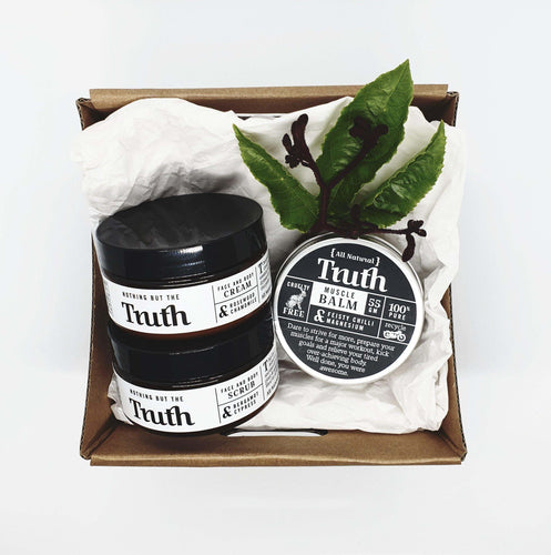 Bergamot & Cypress Scrub | Rosewood & Chamomile Cream | Chilli & Magnesium Muscle Balm | Gift Pack - Truth Cosmetics