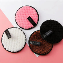 Load image into Gallery viewer, Truth Cosmetics eco-friendly makeup remover mitt set of four reusable textured microfiber rounds in pink white brown and black
