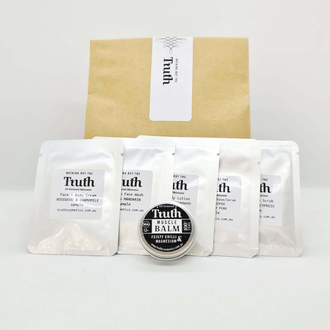 Try Our Premium Organic, Age Defence and Grooming Sample Kit, FREE. - Truth Cosmetics