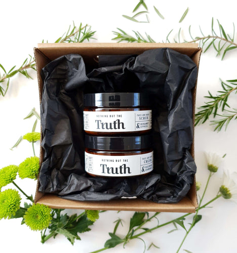 Scrub and Glow Pack | Bergamot & Cypress Face & Body Scrub 100gm |Rosewood & Chamomile Face & Body Cream 100gm - Truth Cosmetics