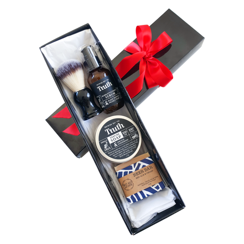 Beer Bar Shave Gift Pack | Juniper & Cedarwood Shaving Soap | Black Pepper & Prickly Pear Beard/Style/Shave Serum | Vegan Shaving Brush | Sweet Nola Beer Bar - Truth Cosmetics