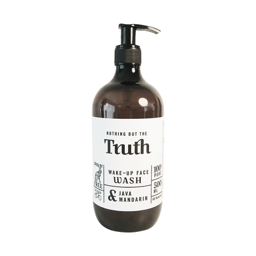 Truth Cosmetics1 java and mandarin face wash in 500ml amber pump bottle with wake up formula